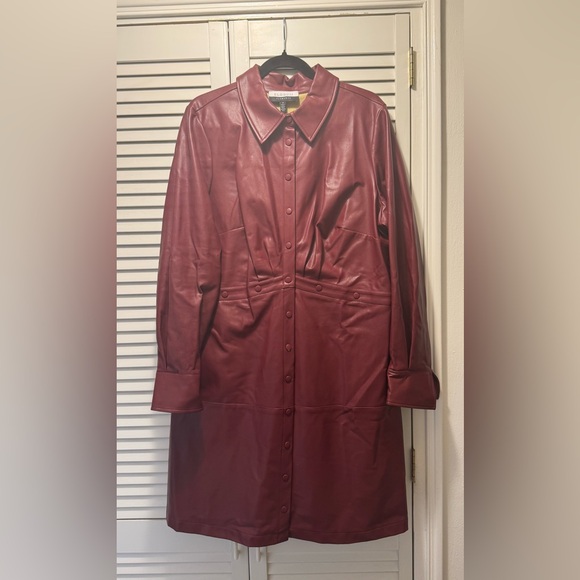 Eloquii Dresses & Skirts - ELOQUII Women's Burgundy Faux Leather Mini Shirtdress